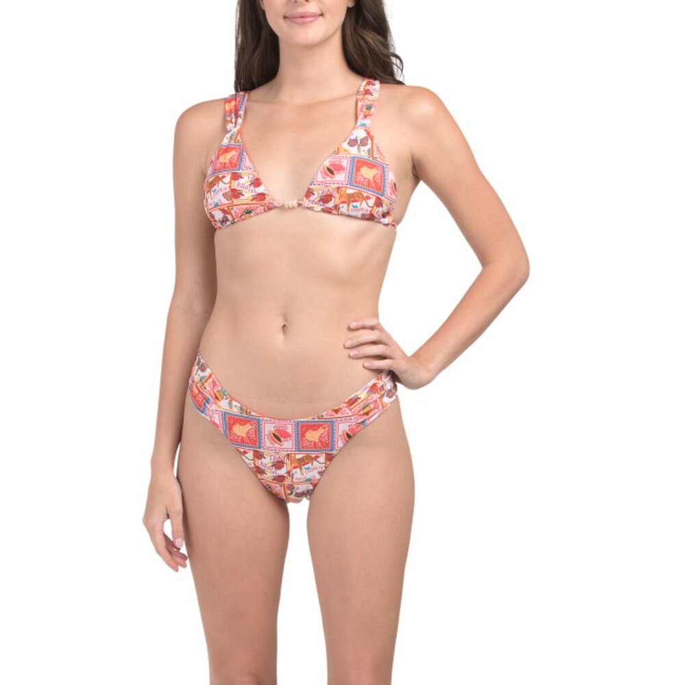 ESCAPE TO PARADISE Tangerine 2pc Coco Ruched Triangle Bikini Set
